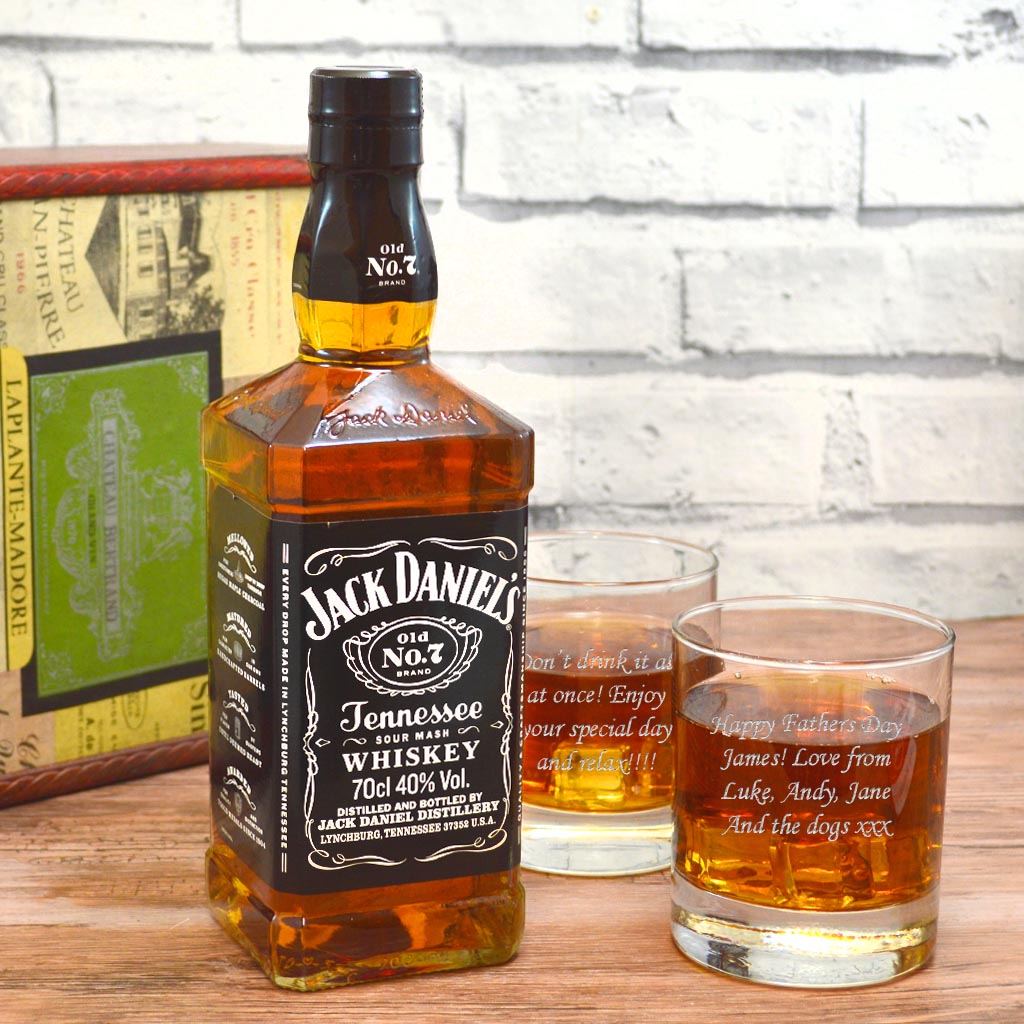 Jack Daniels Gift Set with Personalised Whisky Glasses in Gift Box ...