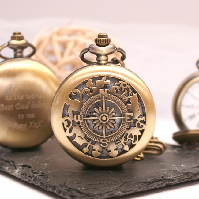 Personalised Bronze Pocket Watch Compass Design - GiftsOnline4U